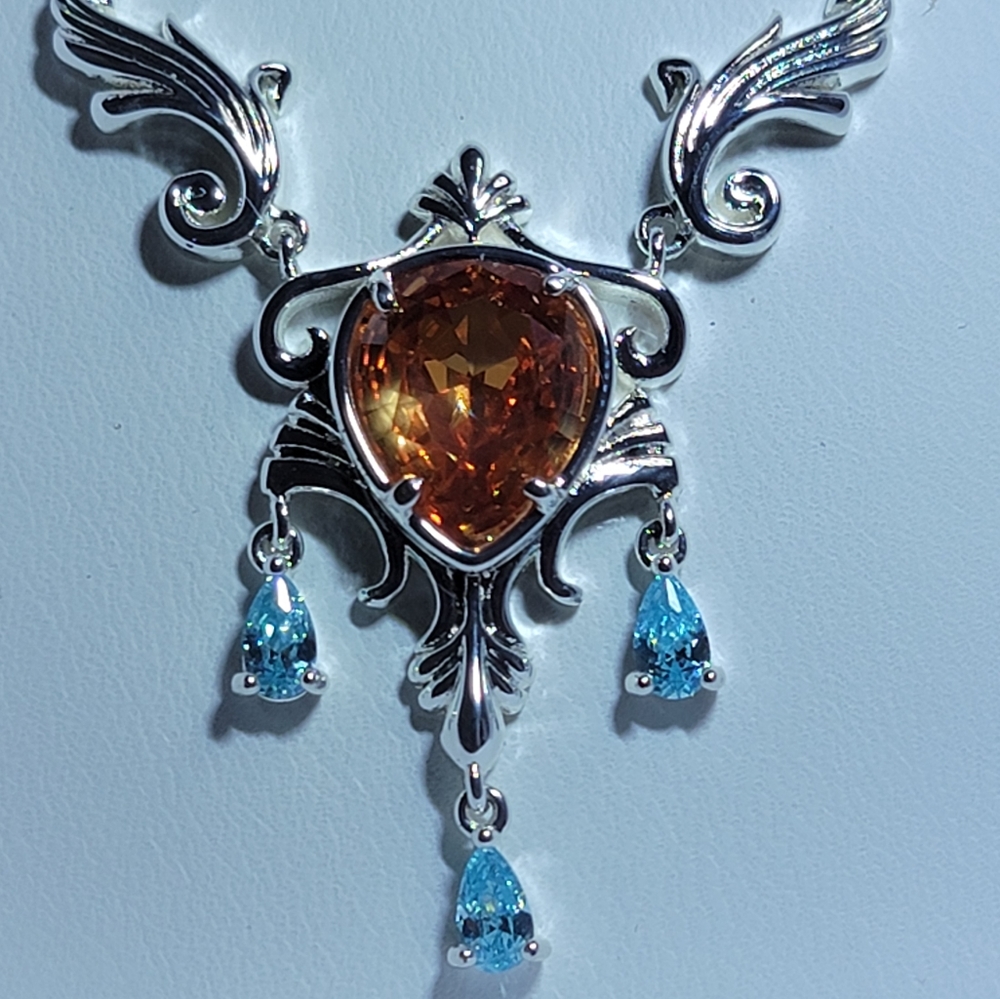 Bomb party necklace .925 sterling silver lab created morganite and aquamarine